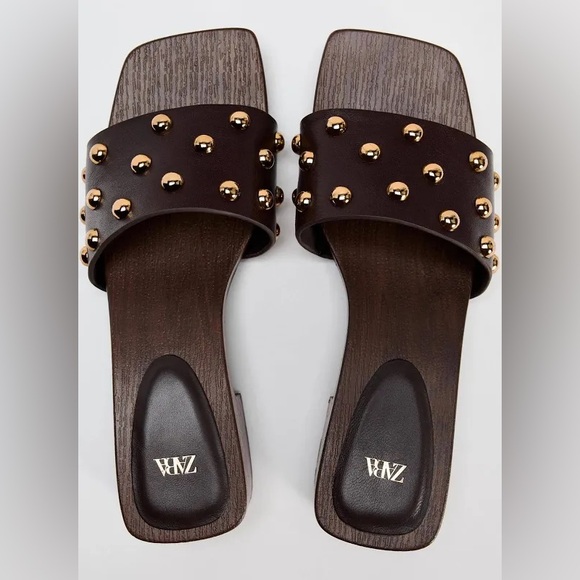 ZARA Studded Leather Heeled Sandals - Picture 5 of 9